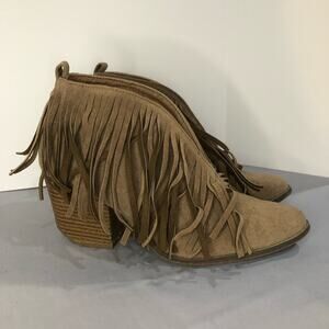 Womens Western Ankle Boot Bootie Fringe Size 7 Suede Heel